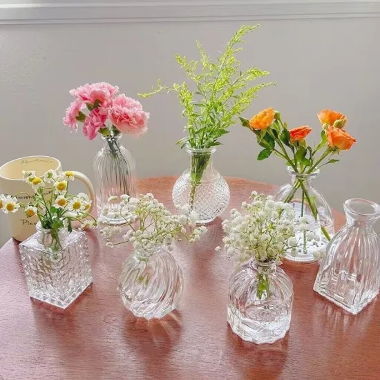 소박한 결혼식을위한 작은 분명 귀여운 미니 빈티지 장식 홈 테이블 꽃 장식 유리 꽃병